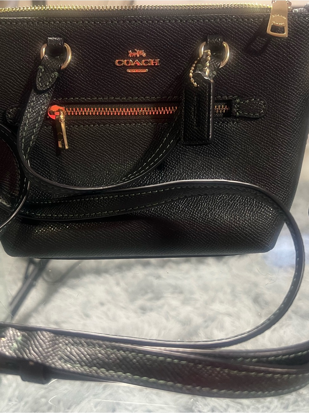 Coach Black Pebbled Leather Mini Crossbody with Gold Hardware